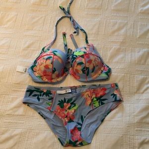 Aerie Light Blue Floral Swimsuit